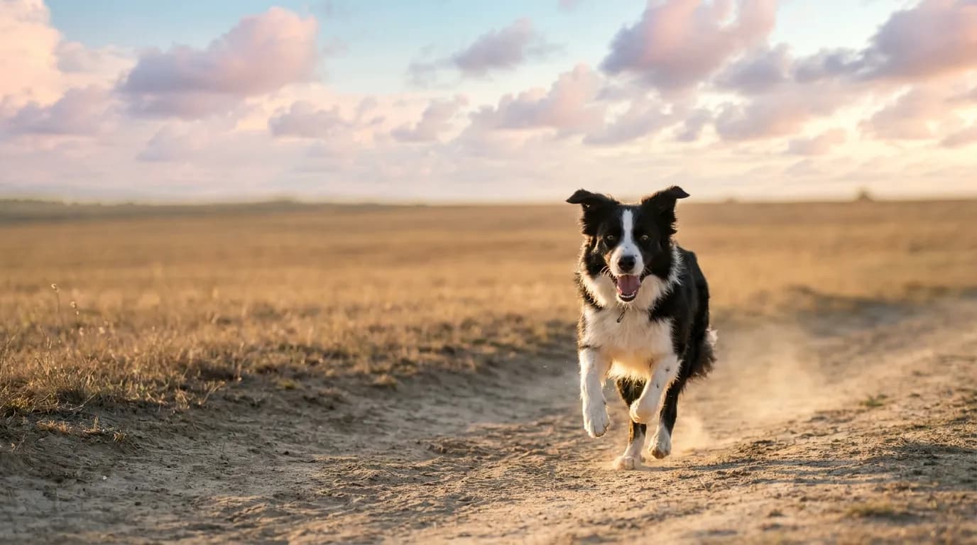 Hund im freudigen Rückruf über die pannonische Ebene — Hundetraining in St. Andrä am Zicksee