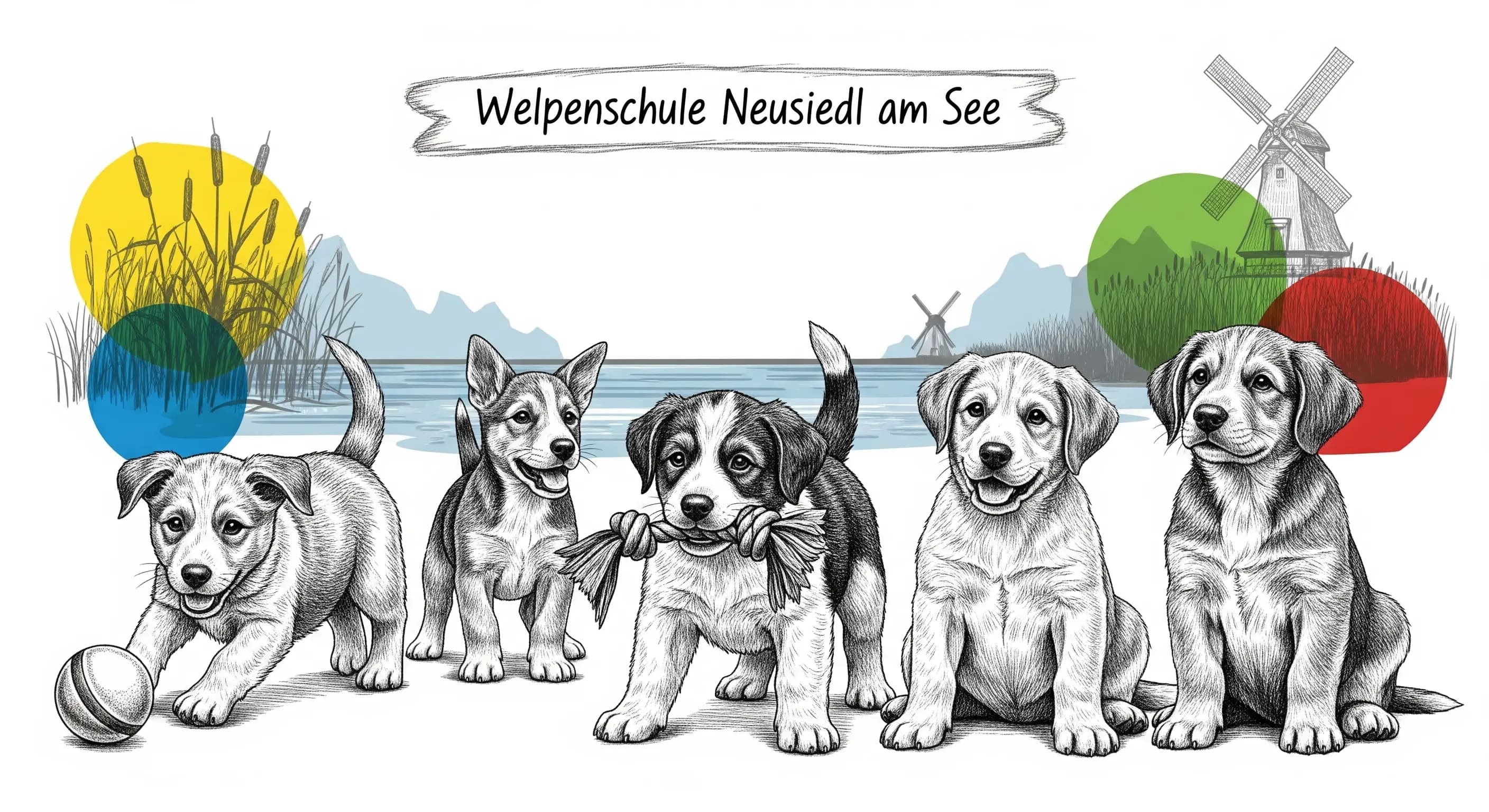 Glücklicher Welpe auf einer Wiese in Neusiedl am See